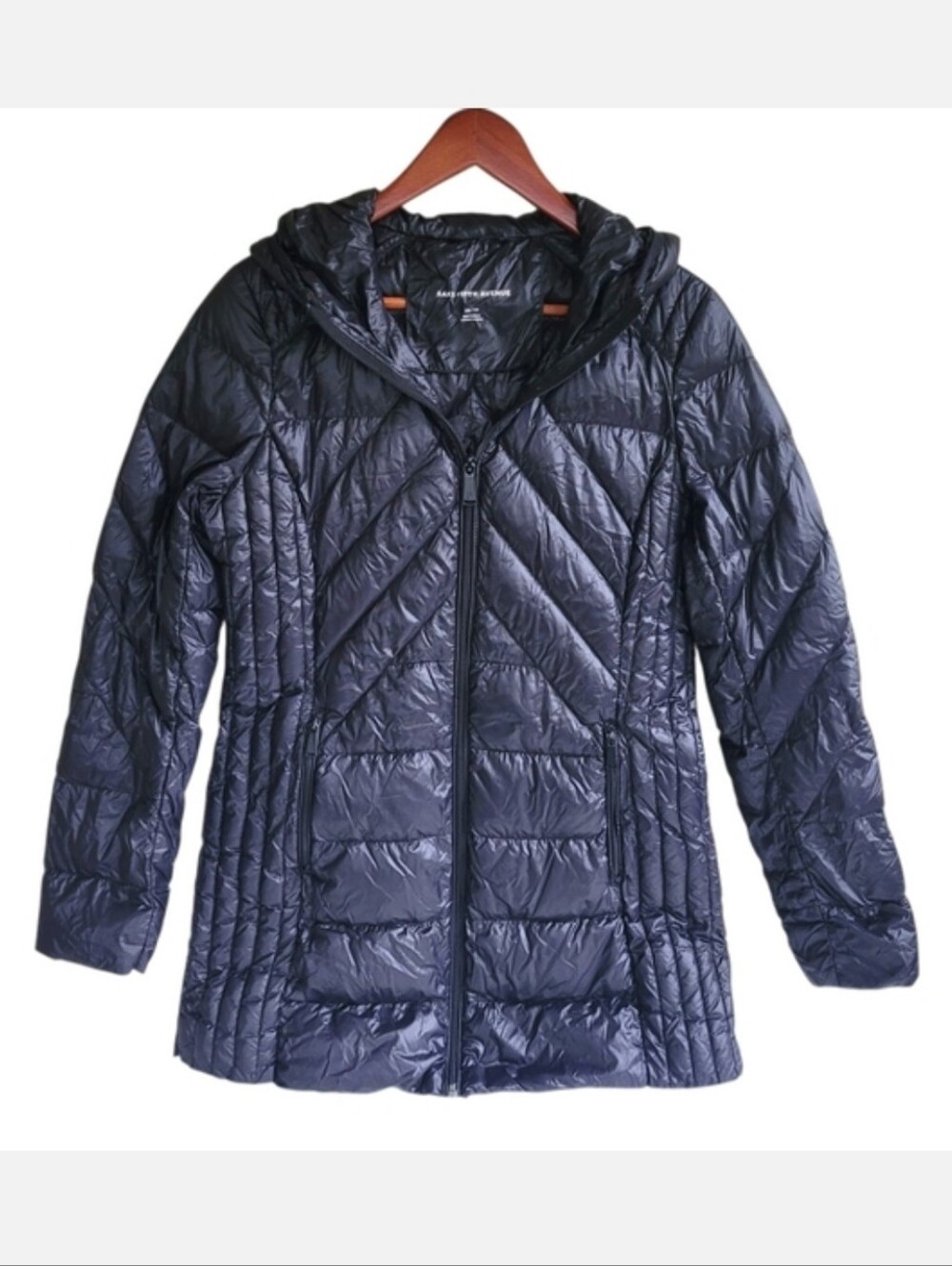 Saks Fifth Avenue 100% Down Long Puffer Hooded Coat Black Womens XS